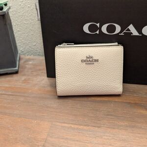 Coach Small Pebbled Leather Wallet in Light Beige
